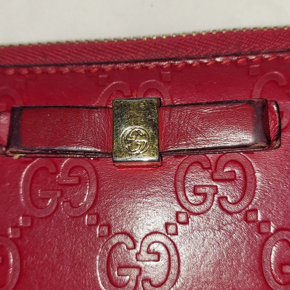 Gucci Guccissima Bow Zip Around Red Leather Zippy Wallet! - Picture 3 of 9